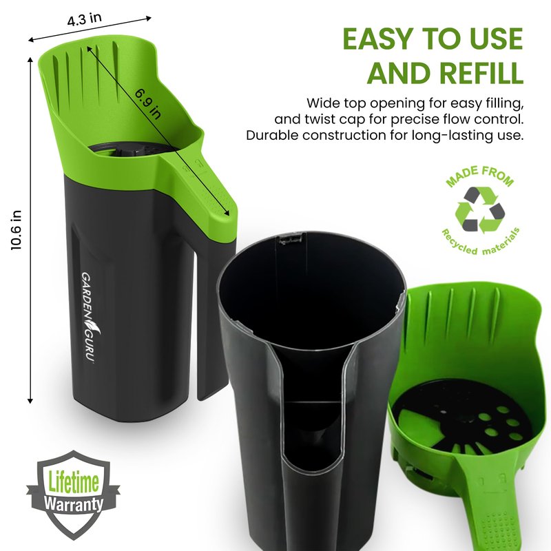 Garden Guru Handheld Seed Spreader Shaker – Multi Use Grass Seed, Fertilizer, Salt, Ice & Snow Melt Spreader – Adjustable Twist Cap w Multiple Size Openings – Lightweight 1L Capacity Hand Seeder