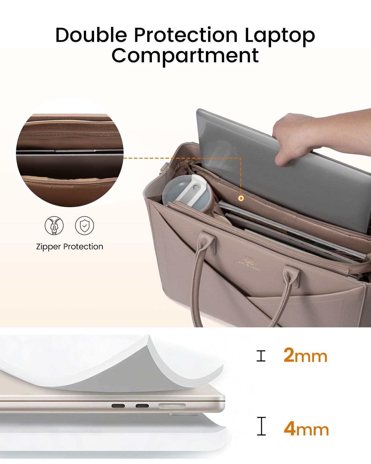 LOVEVOOK Laptop Tote Bag for Women with Large Cup Holder, 16 Inch PU Leather Work Bag Teacher Tote Bag, Waterproof Computer Bags Business Office Briefcase Handbag