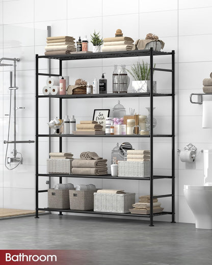 Storage Shelves - 5 Tier Shelf Organizer, Heavy Duty Garage Shelving Unit with Leveling Feet, Stable Metal Shelves Organizer for Pantry, Kitchen and Closet, 33.0" W x 12.6" D x 72.0" H, Black