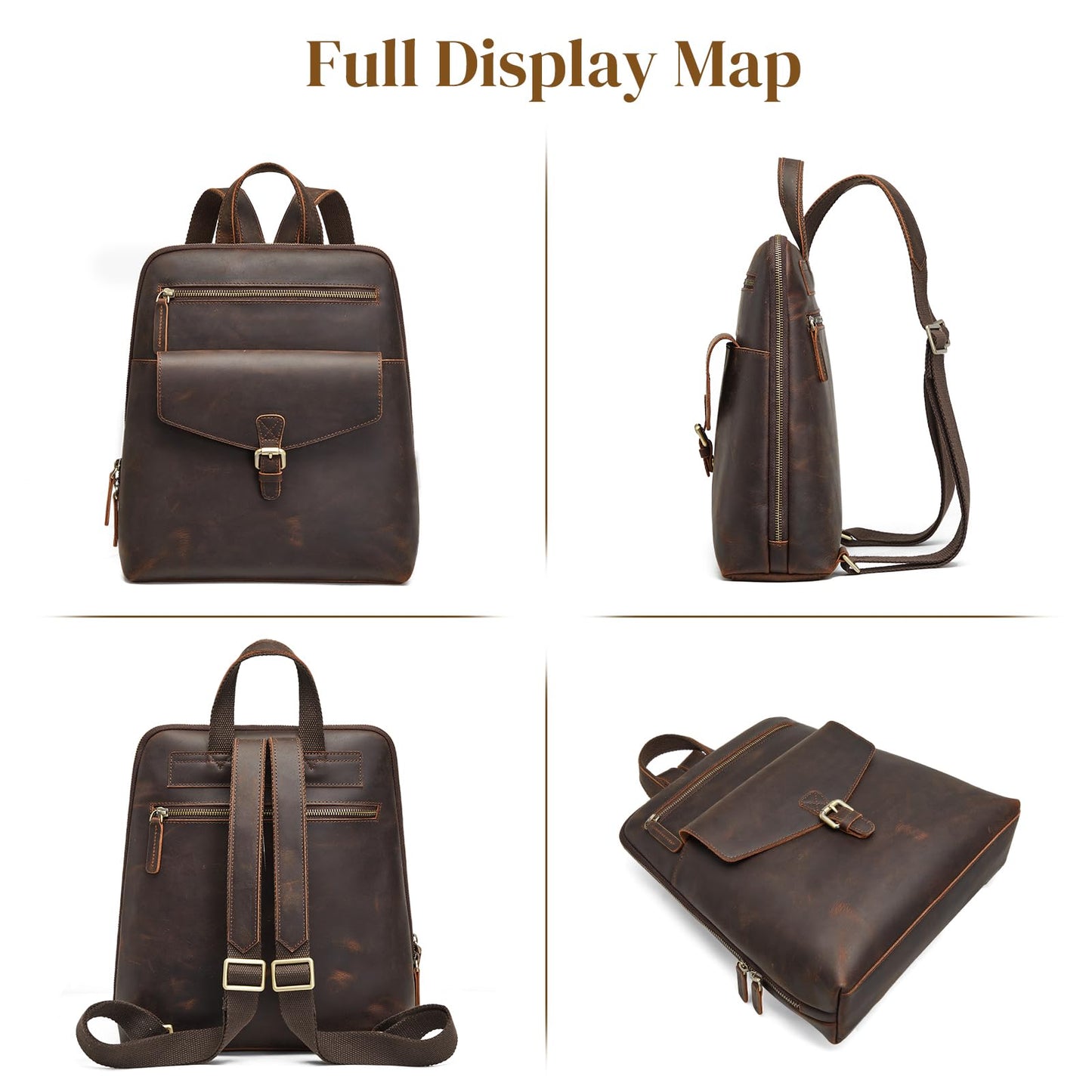 S-ZONE Small Leather Backpack Purse for Women Vintage Casual Daypacks Travel Rucksack Handbag