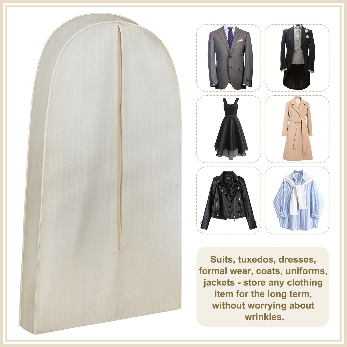 GliCraft 50 Inch Acid Free Cotton Muslin Suit Garment Bag Long Dress Suit Storage Box Closet Organizer for Suits, Coats, Travel Bag