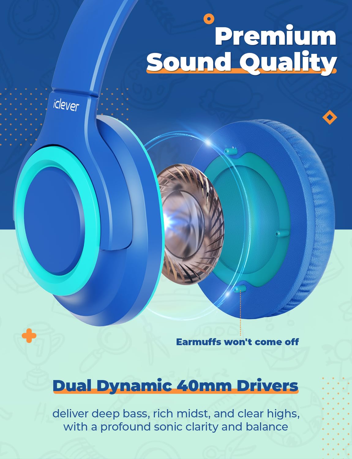 iClever 2Pack Kids Headphones with Sharing Splitter - 85dBA Safe Volume Limited - HS22 Wired Headphones for Kids Teens, Tangle-Free 3.5mm Jack Foldable Stereo for School/Tablet/Travel