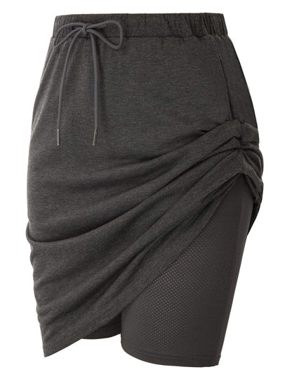JJACK Smith Women's Athletic Skort Knee Length Skort Drawstring Waist Sport Skirts with Shorts Pockets Plus(3XL,Deep Gray)