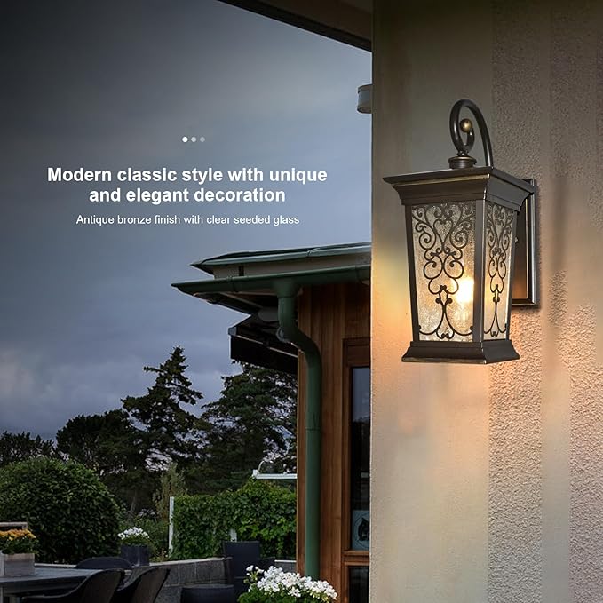 ALVIME Outdoor Wall Light Fixtures, Exterior Lighting Fixtures, Waterproof Outdoor Sconce Lights, Outside Patio Lanterns for Entryway, House Front Door, Farmhouse, Garage, E26 Base&Clear Seeded Glass
