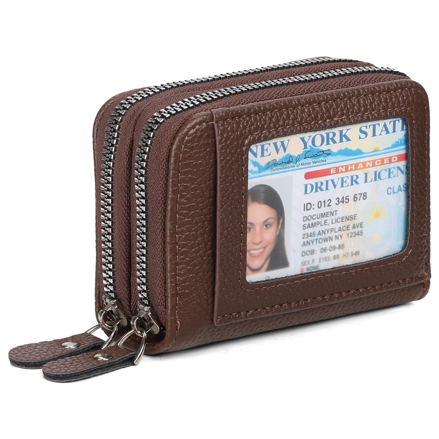RNIEGA Credit Card Holder Wallet RFID Blocking Leather Small Wallet for Women Double Zipper Wallet with ID Window