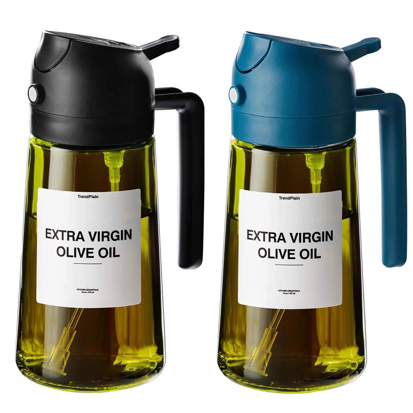 TrendPlain - Original 16oz/470ml Olive Oil Dispenser Bottle for Kitchen Gadgets and Air Fryer Accessories - Olive Oil Sprayer for Cooking w/Stickers - Black&Green
