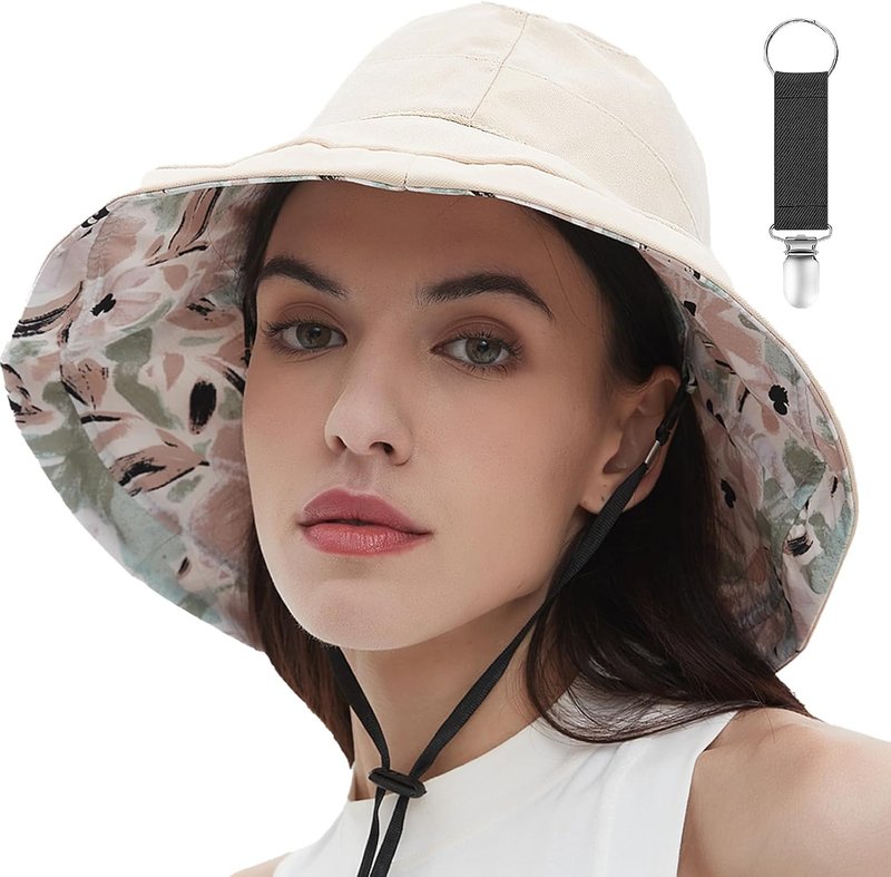 Womens Sun Hats - Wide Brim Reversible Bucket Hat for Summer Travel | UV Protection, Packable Cotton