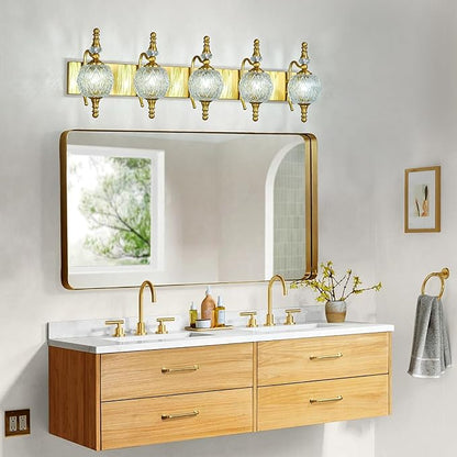 Modern Crystal Bathroom Vanity Lights Fixtures Over Mirror Gold Vintage 5-Lights 36 Inch Bathroom Light Fixtures Glass Crystal Vanity Lights