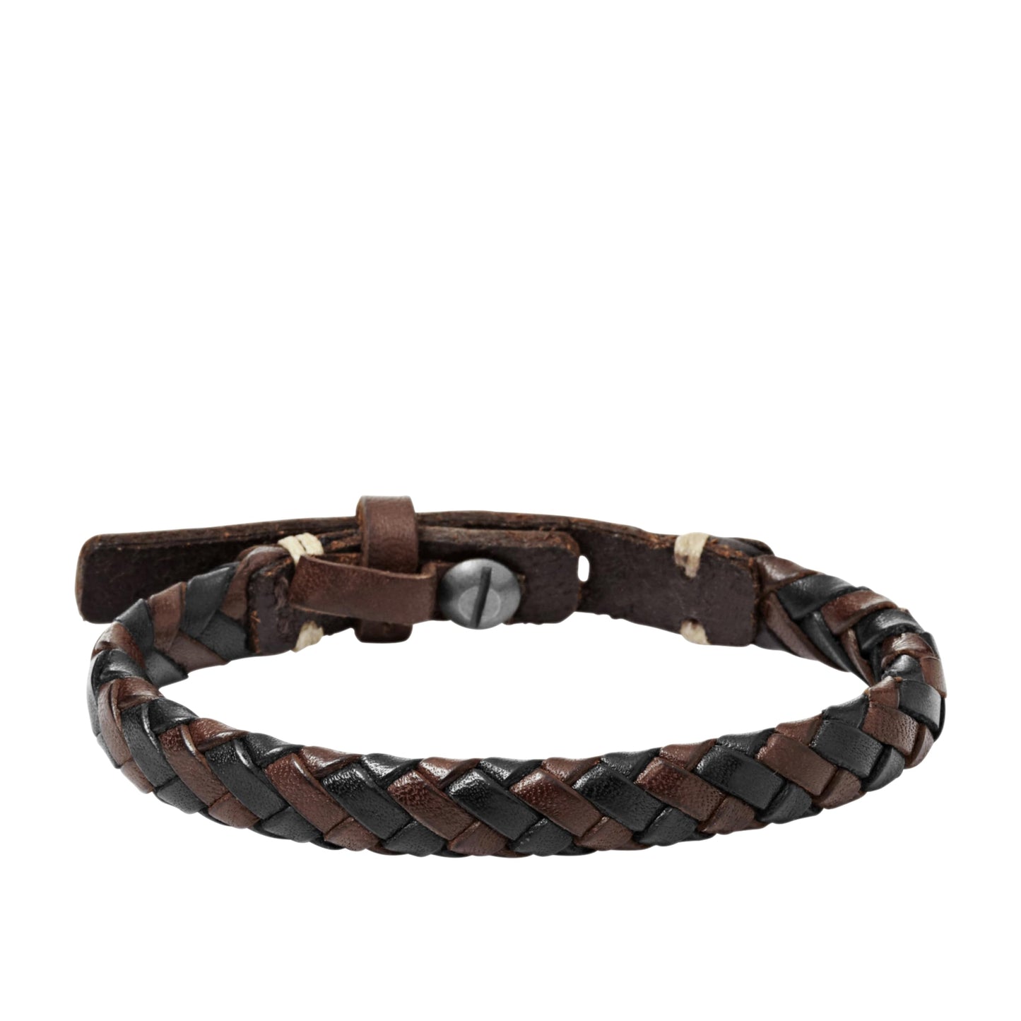 Fossil Men's Leather Braided Leather Bracelet, Color: Black/Brown (Model: JA5932716)