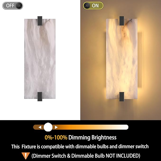 2 Pack 2 Light Square 12.75" Alabaster Marble Bathroom Wall Sconce Modern Concise Style Wall Light Fixture,Dark Gray Finish for Bedroom Hallway Bedside