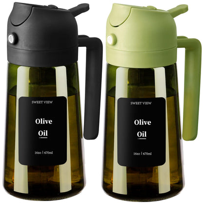 Olive Oil Dispenser and Oil Sprayer – 16oz/470ml Glass Light-Proof Oil Pourer for Kitchen, Air Fryer, Cooking, Salad, and BBQ