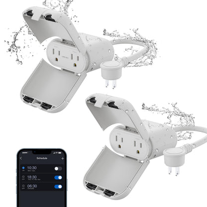 ELEGRP PQR20 Outdoor Smart Plug Waterproof IP66, WiFi Plug with 2 Individually Sockets, Compatible with Alexa & Google Assistant, Smart Outdoor Outlet for String Lights, UL Certified, 2 Pack, Black