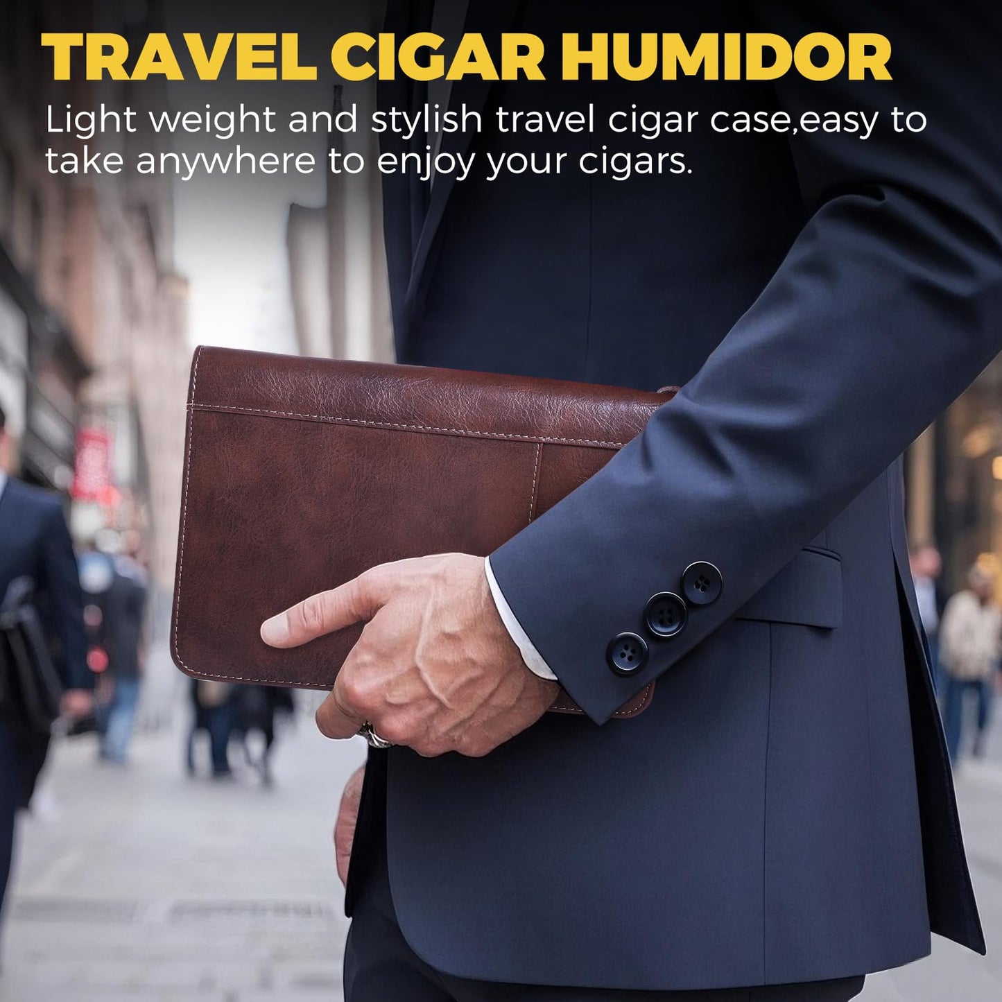 MCKDERWRILL Portable Travel Leather Cigar Case, Handmade Full Grain Leather Cigar Box, Holds 5-6 Cigars, Cigar Humidor, Cigar Accessories for Men Gift