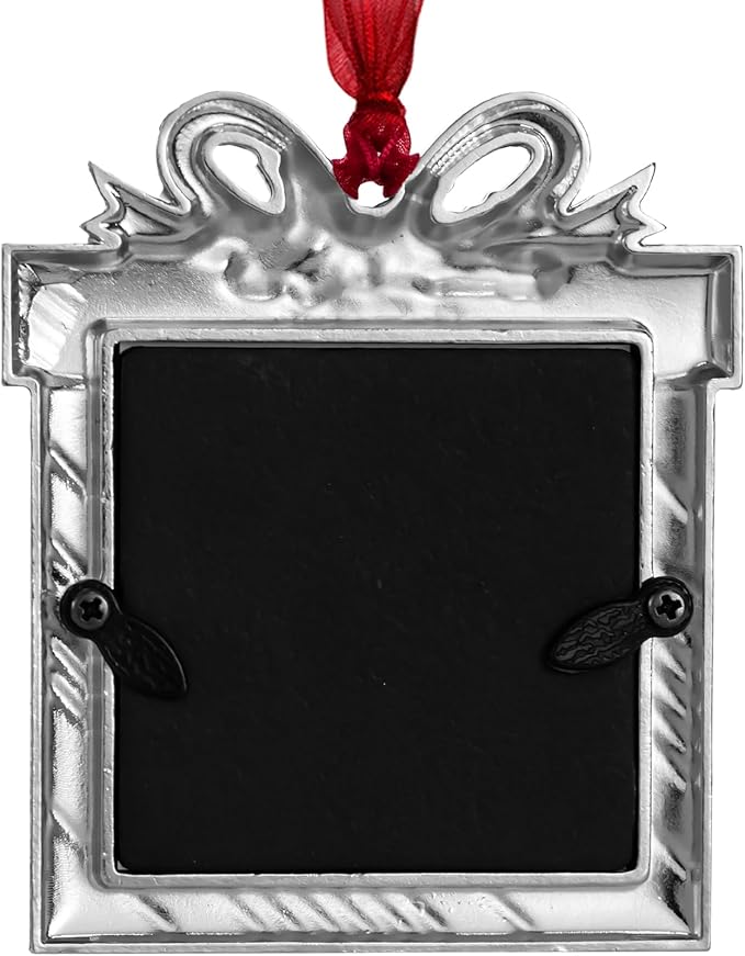 2025 Christmas Tree Ornaments Picture Frame Ornament- Made of Zinc Alloy Glitter Powder Pendant 2.5 Inch Picture Frame for Pet and Baby Holiday Keepsake Gift(Gift Bag,2025)