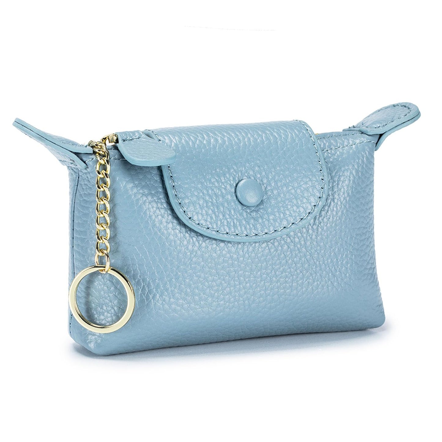 BDHRKTE Women's Genuine Leather Mini Coin Purse and Wrist Bag - Coin Organizer, Change Holder, Card Case, Zipper Storage Bag in Water Blue