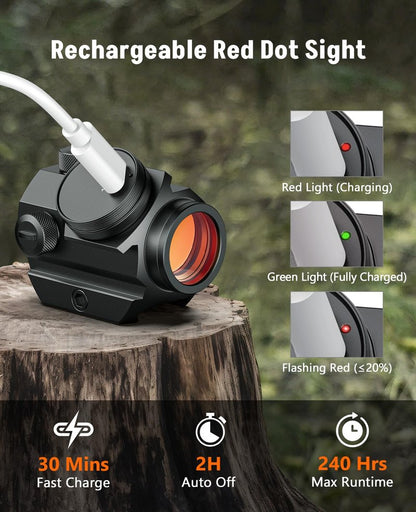 MidTen Rechargeable Red Dot Sight, 1x20mm 2 MOA Red Dot, Waterproof & Shockproof & Fog-Proof Chargeable Red Dot Scope with Lower 1/3 Co-Witness Riser