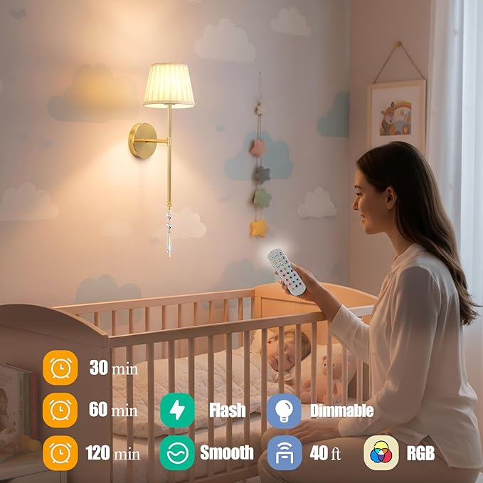 Battery Operated Wall Sconces Set of Two, Rechargeable Wall Sconce Wireless Battery Wall Lamp with 15 Colors RGBCW Dimmable Magnetic Bulbs & Remote for Bedroom Living Room Hallway Decor Gold