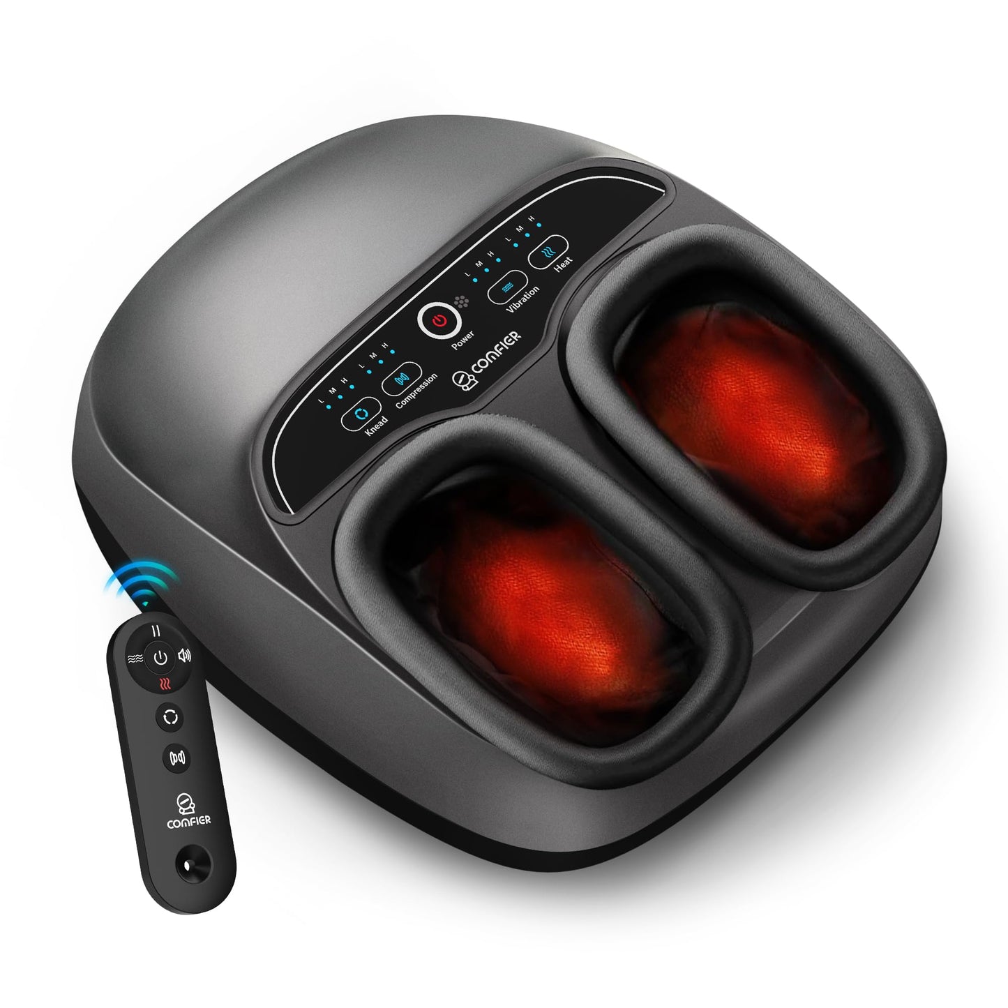 COMFIER Foot Massager with Heat,Kneading,Vibration,Compression,Pause Function,Shiatsu feet Massager for Plantar Fasciitis Neuropathy, Gifts for Him/Her,Remote Control,Size 13