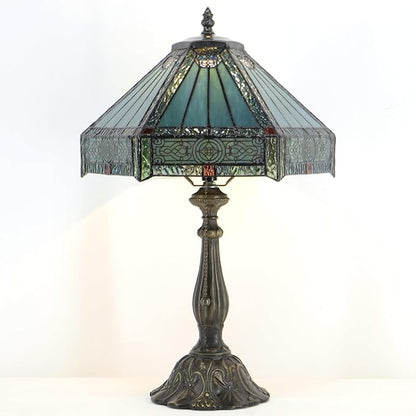 Tiffany Lamp Stained Glass Table Lamp Bedside Reading Light W12H19 Inches (Mission Style)