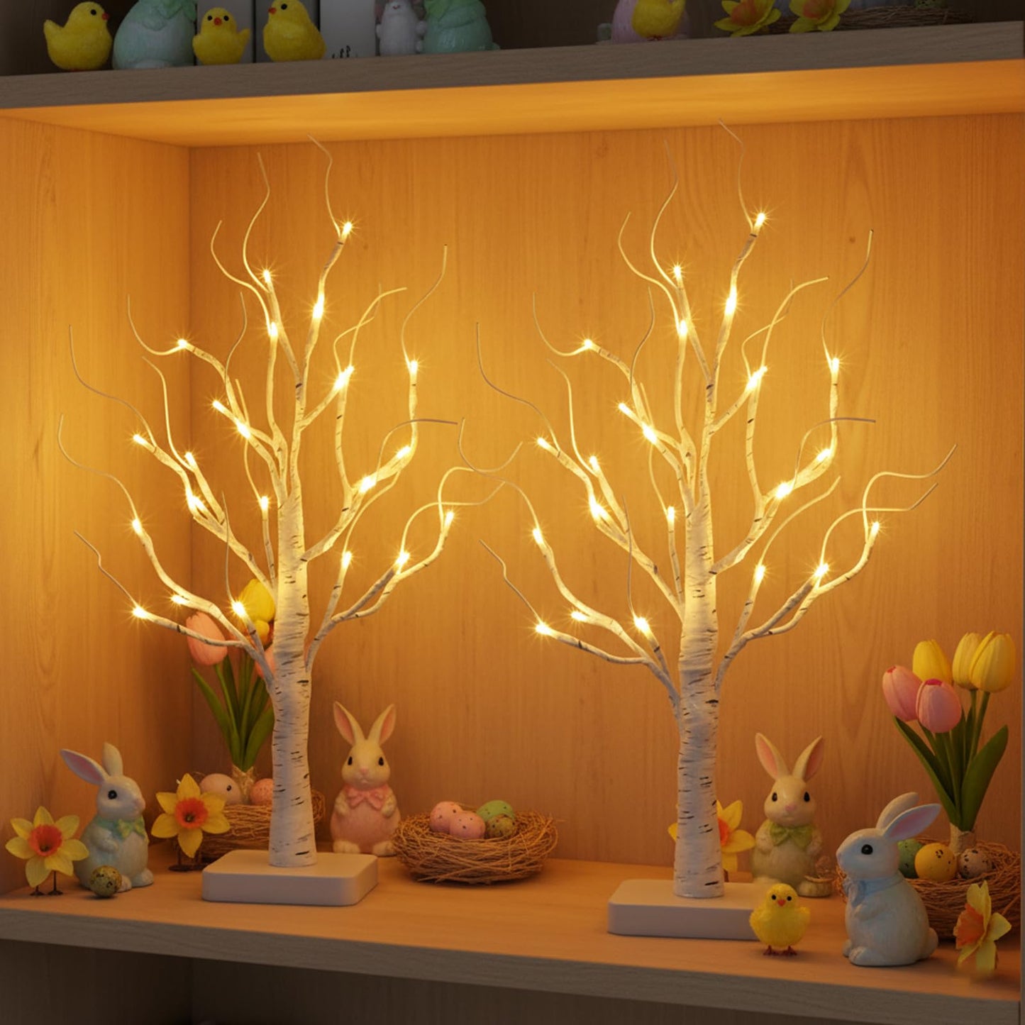 EAMBRITE Birch Tree with Led Lights, White Christmas Tree, Lighted Mini Small Artificial Tree Lamp Prelit Twig Trees Timer Battery Operated for Table Centerpiece Easter Home Decorations Indoor 2Pack