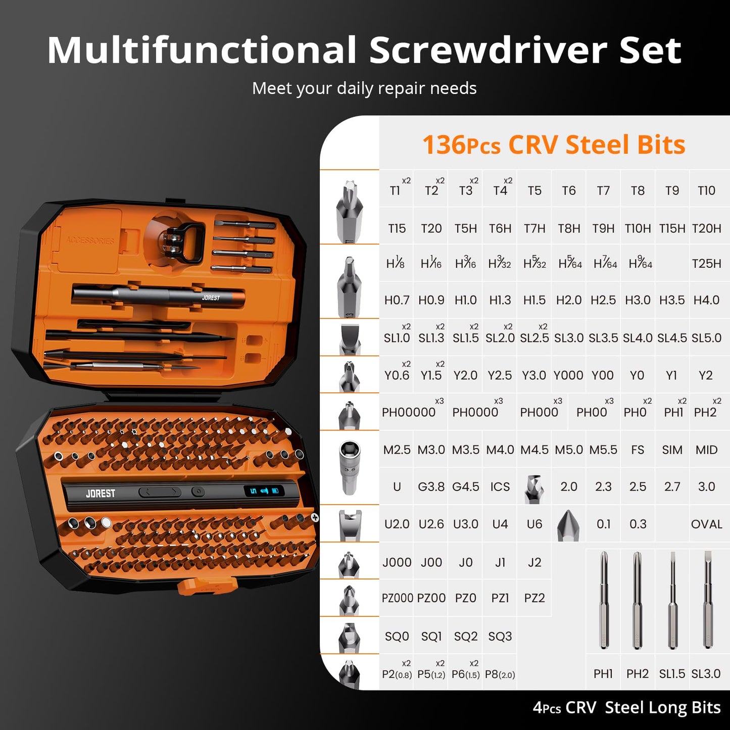 JOREST 40Pcs Small Precision Screwdriver Set with Torx Triwing Phillips, Mini Repair Tool Kit for Macbook, Computer, Laptop, PC, iPhone, PS5, Xbox, Switch, Glasses, Watch, Ring Doorbell, Electronics