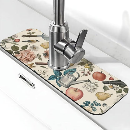 Faucet Draining Mat For Kitchen Sink, Roses Daisies Fruits Garden Diatom Mud