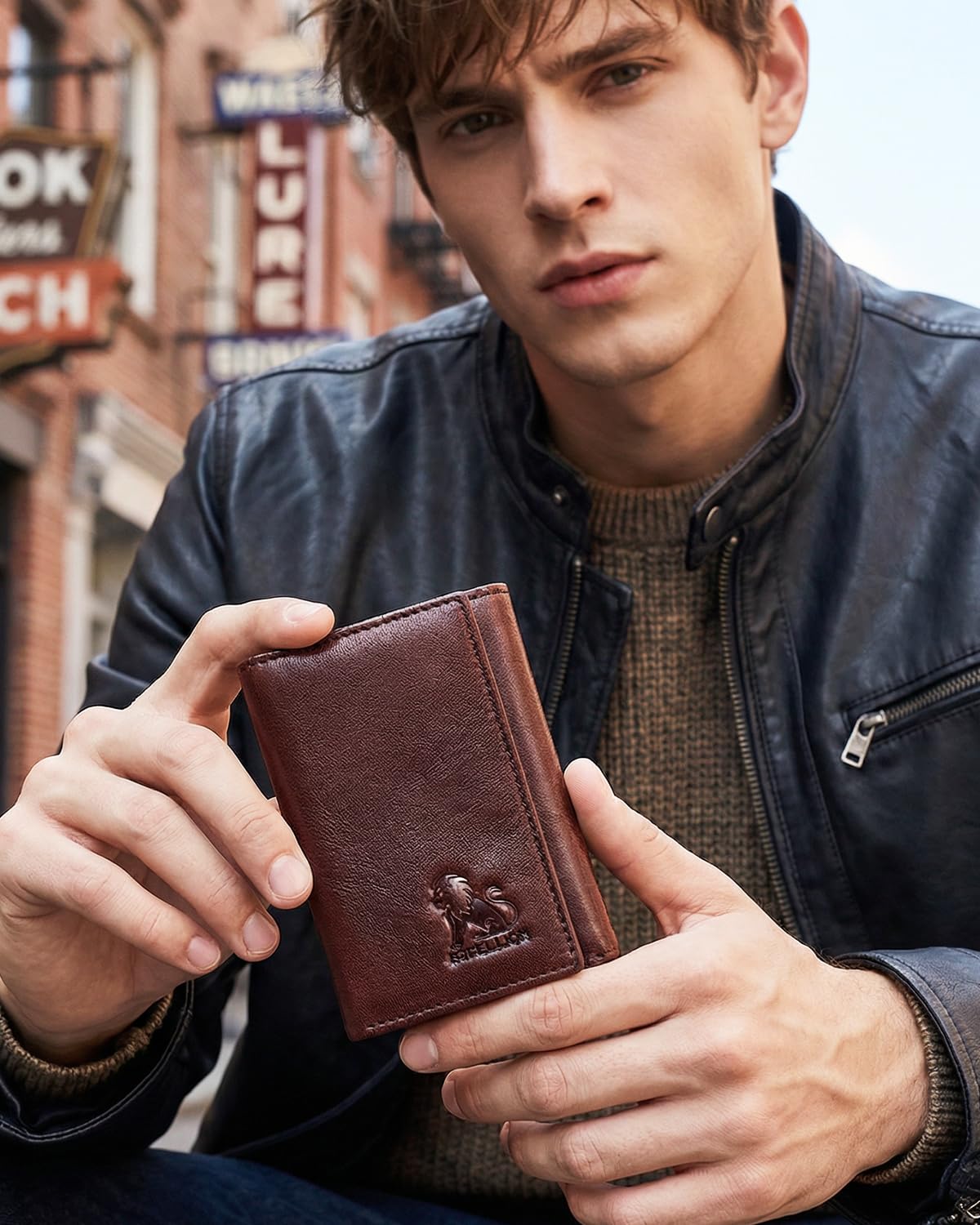 STEELLION Trifold Wallet for Men and Women, RFID Blocking Cowhide Leather Wallet with 2 Clear ID Windows, 11 Card Slots, Slim Design and Snap Closure for Everyday Carry, Travel and Gifts (Coffee)