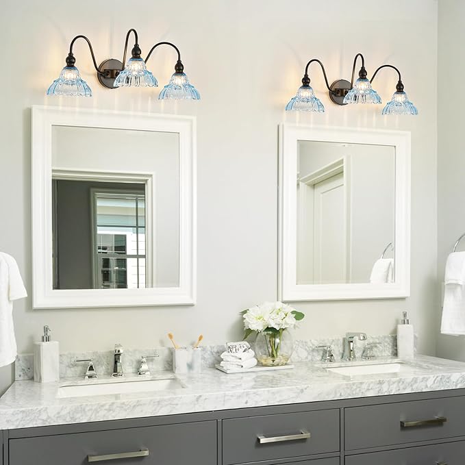 Vintage Bathroom Vanity Lights 3-Light Bedroom Vanity Lighting Fixtures Blue Wall Sconces for Mirror Pictures Hallway Dining Room Kitchen