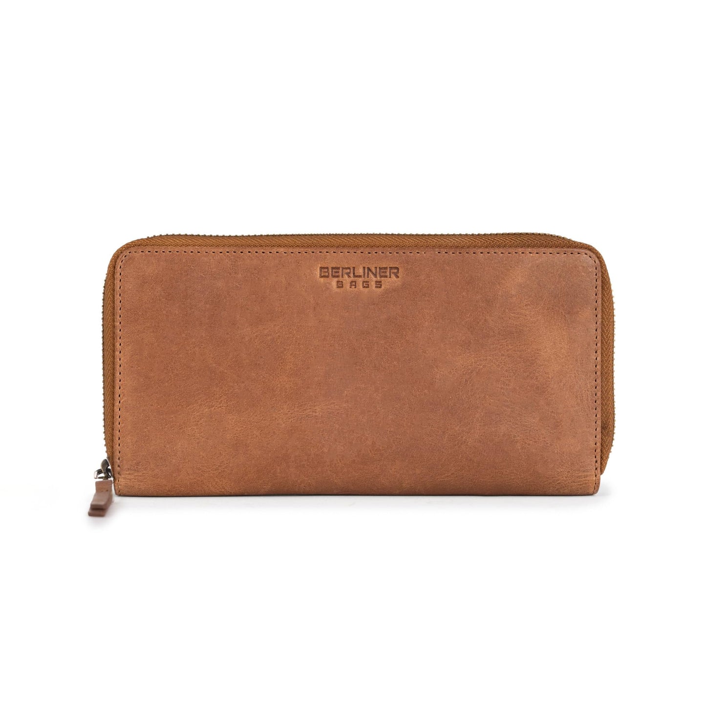 BERLINER BAGS Vintage Genuine Leather Wallet Margo, RFID Blocking Credit Card Holder, Slim Womens Wallet, Zip Around Wallet for 13 Cards and ID window, Bills, Coins - Brown