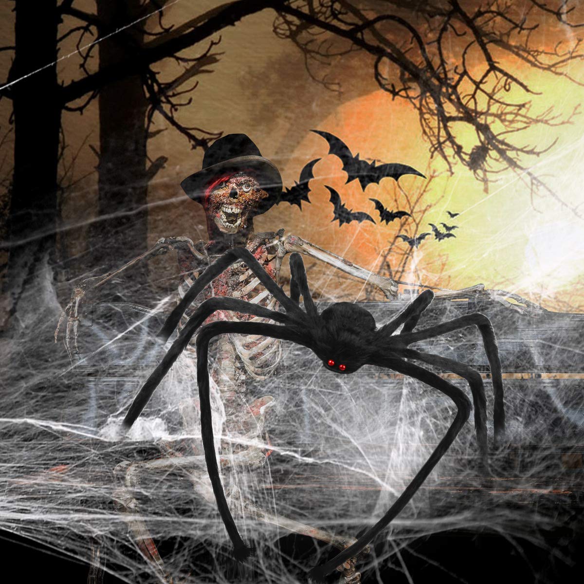 Halloween Giant Spider 6.6 Ft, Libay Outdoor Halloween Decorations Large Fake Hairy Spider Scary Furry Spider Props Outside Yard Creepy Decor, Black