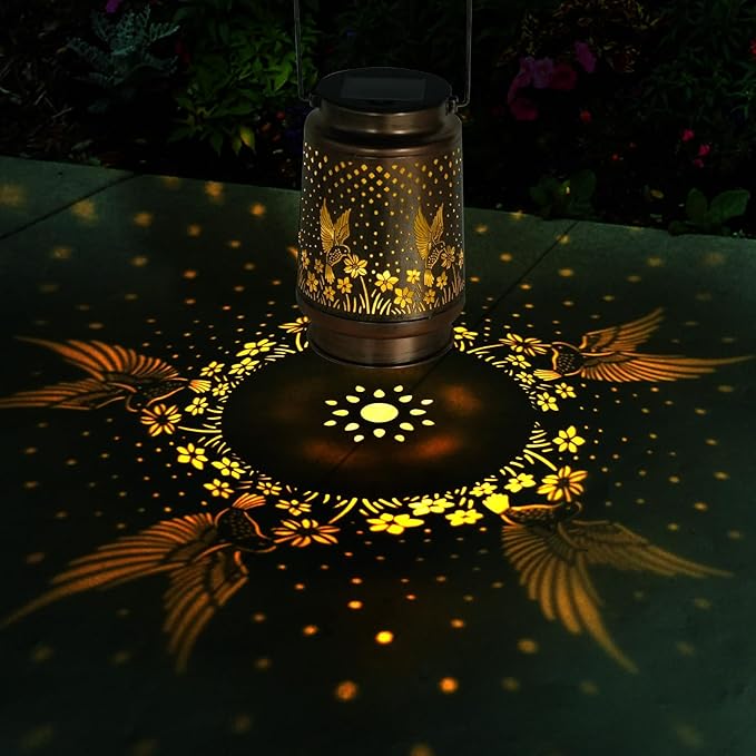 Hummingbird Solar Lantern - Waterproof Hanging Lantern, Metal Solar Lights for Outdoor Use on Yard, Patio, Lawn, Tabletop, Landscape, Garden Decor, Gifts for Mom, Grandma, Women
