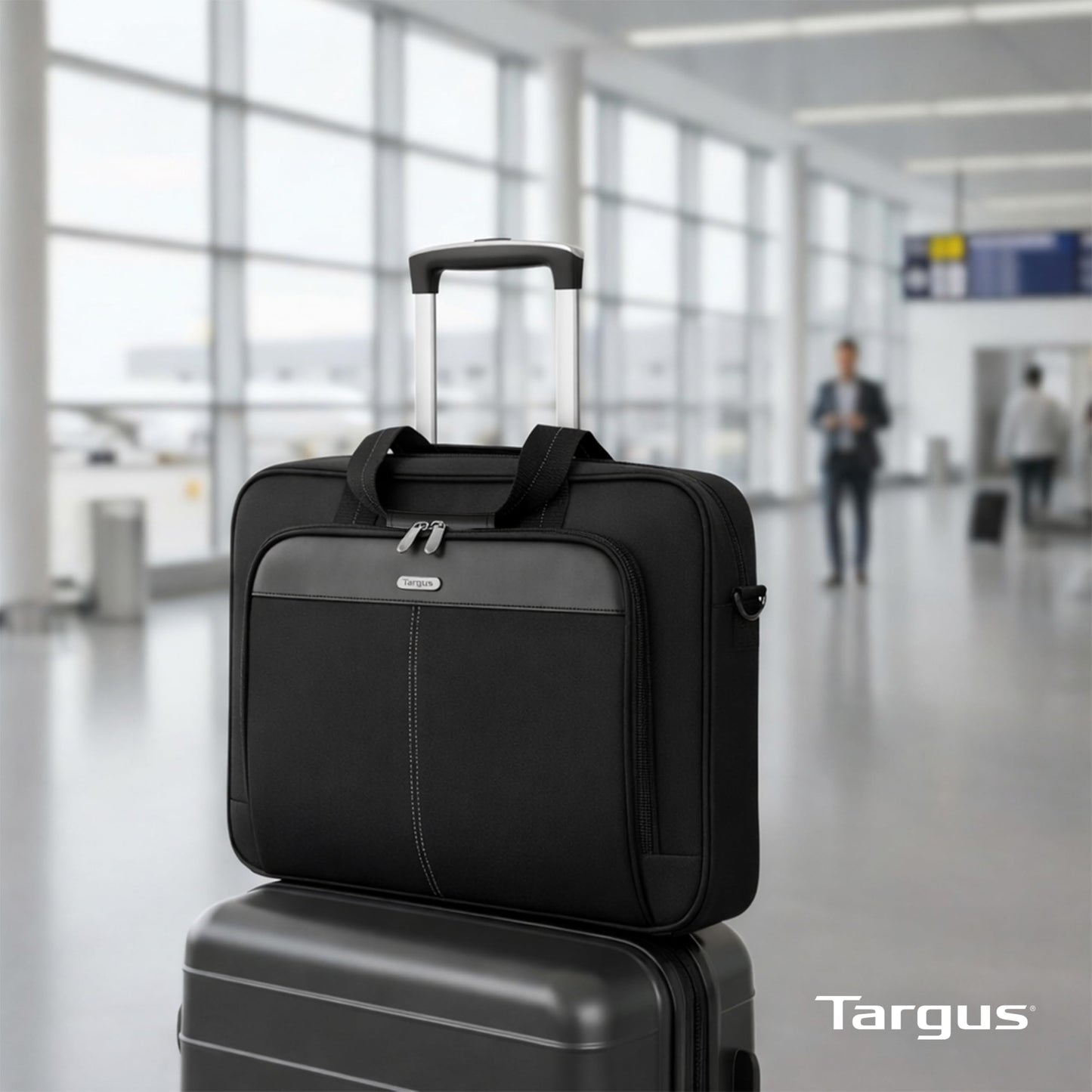Targus 15-16 Inch Slim Lightweight Laptop Briefcase, Black - Messenger and Shoulder Bag with Padded Compartment and Trolley Strap for 16" Laptops (TCT027US)