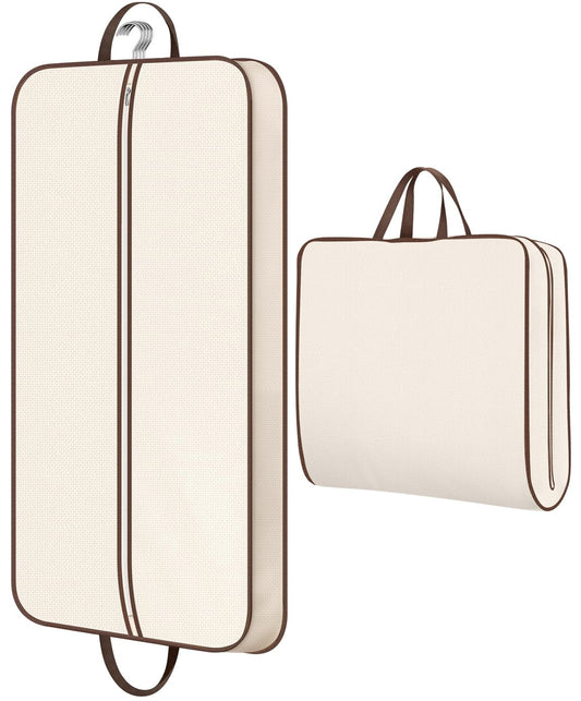MISSLO 43" Hanging Garment Bags for Travel for Women Heavy Duty Mens Suit Bag Travel Foldable Suit Cover Bags for Closet Storage for Coats, Jackets, Shirts, Clothes, Beige