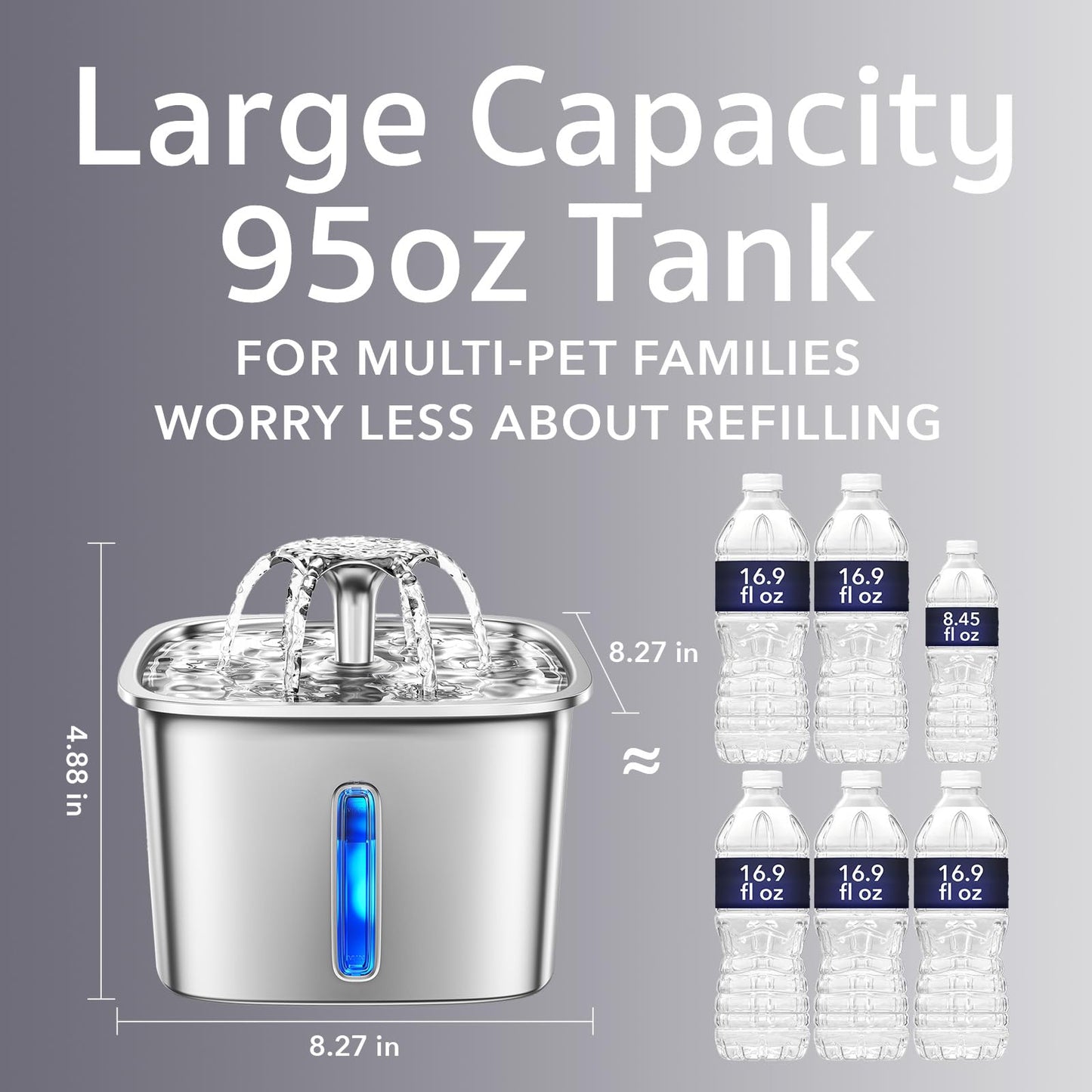 Veken Innovation Award Winner Stainless Steel Cat Water Fountain, 95oz/2.8L Automatic Pet Fountain with 3 Replacement Filters & 3 Pre-Filter Sponges & Silicone Mat for Cats, Dogs (Silver)