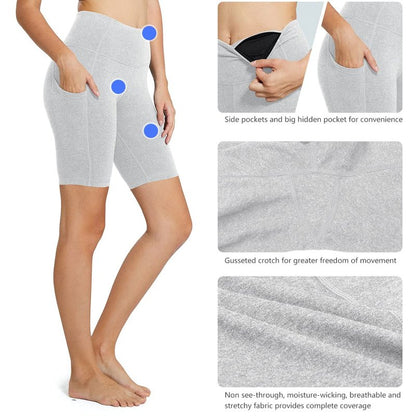 baleaf Biker Shorts Women Yoga Gym Workout Spandex Running Volleyball Tummy Control Compression with Pockets 8" Light Grey XXL