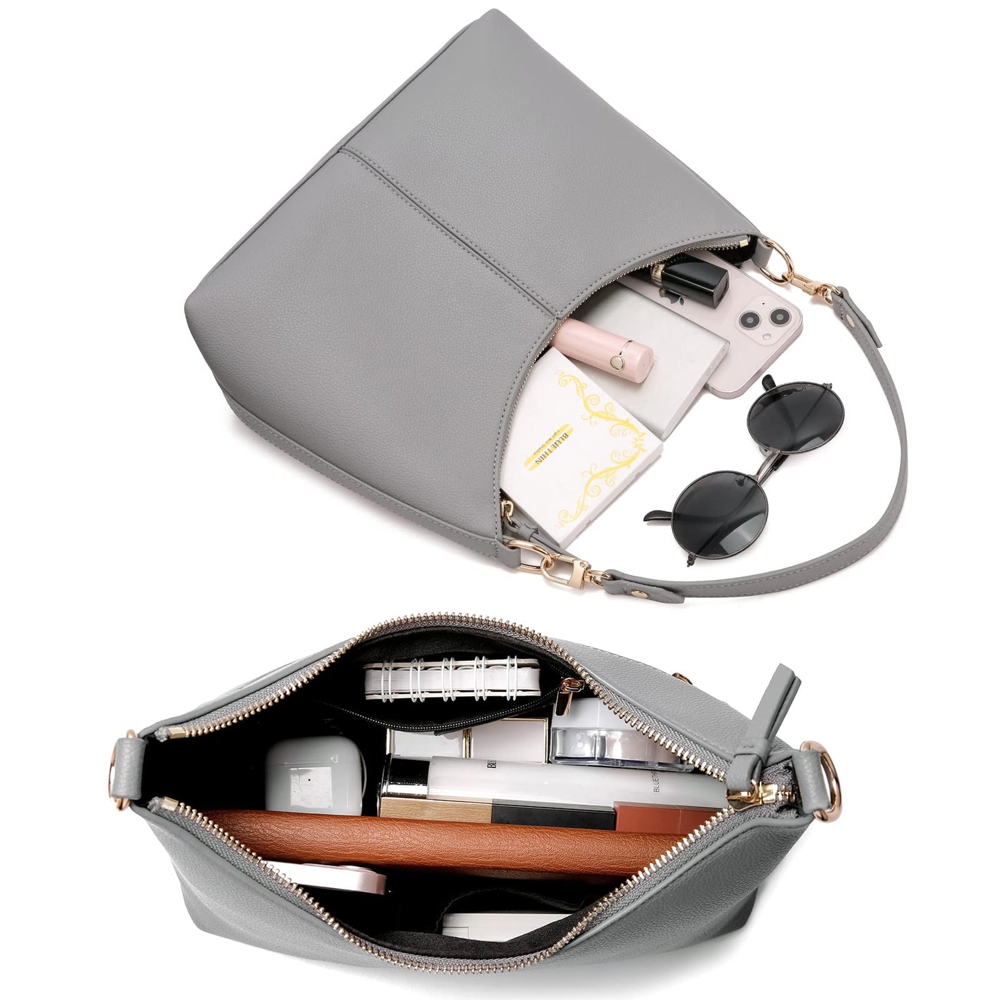Keyli Women's Grey PU Leather Small Crossbody Bag with Zipper Clutch