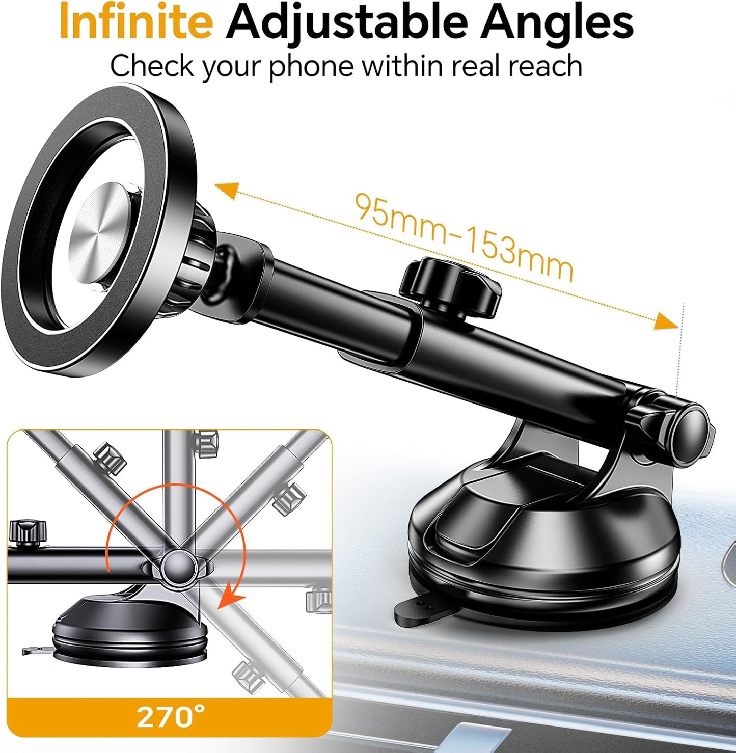 Coolpow for MagSafe Car Mount【Windshield+Vent+Dash】Magnetic Phone Holder for Car Phone Holder Mount Cell Phone Holders for Your Car Accessories Suction Cup Stand for Garmin GPS for iPhone 17 16 15 14