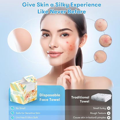 Disposable Face Towel, Soft & Thick Lint-Free Biodegradable Face Towelettes