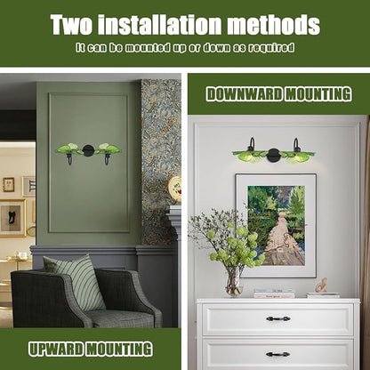 2 Light Black Vanity Light Bathroom Wall Sconce Vintage Wall Sconce Lights Wall lamp with Green Glass Shade Bathroom Vanity Light Over Mirror for Bedroom Hallway Living Room