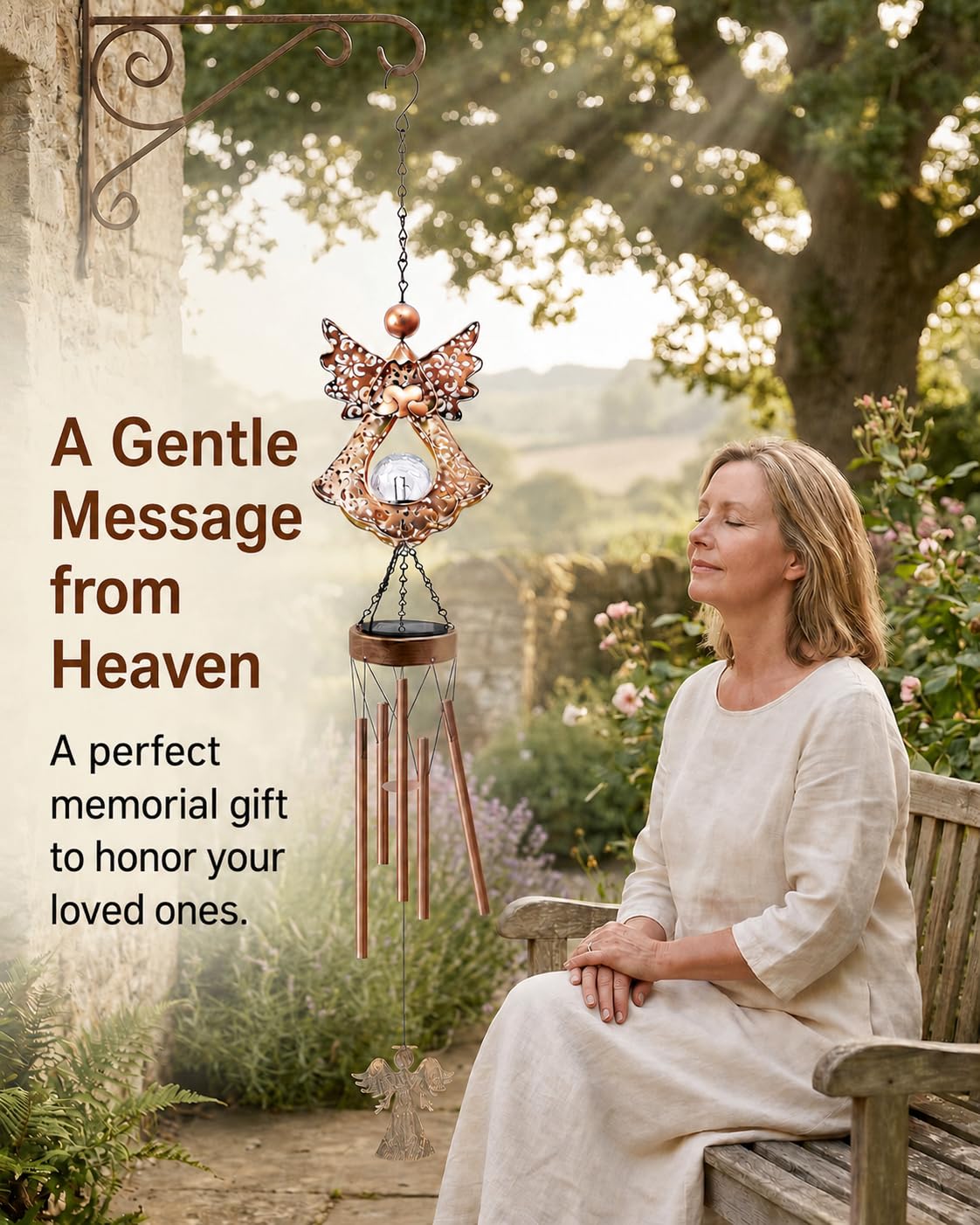 Supdeco Angel Solar Wind Chimes for Outside: Metal Outdoor Memorial Decor
