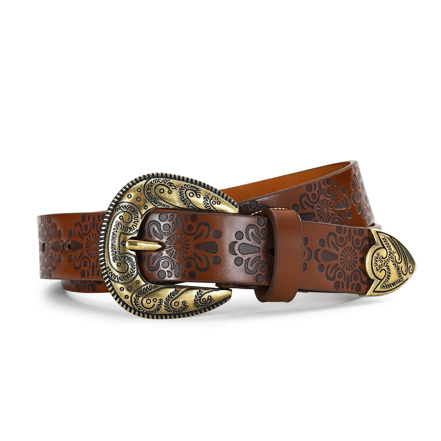 IDUNNVERVE Western Cowgirl Belts for Women – Brown Leather Belt for Jeans with Vintage Country Cowboy Buckle