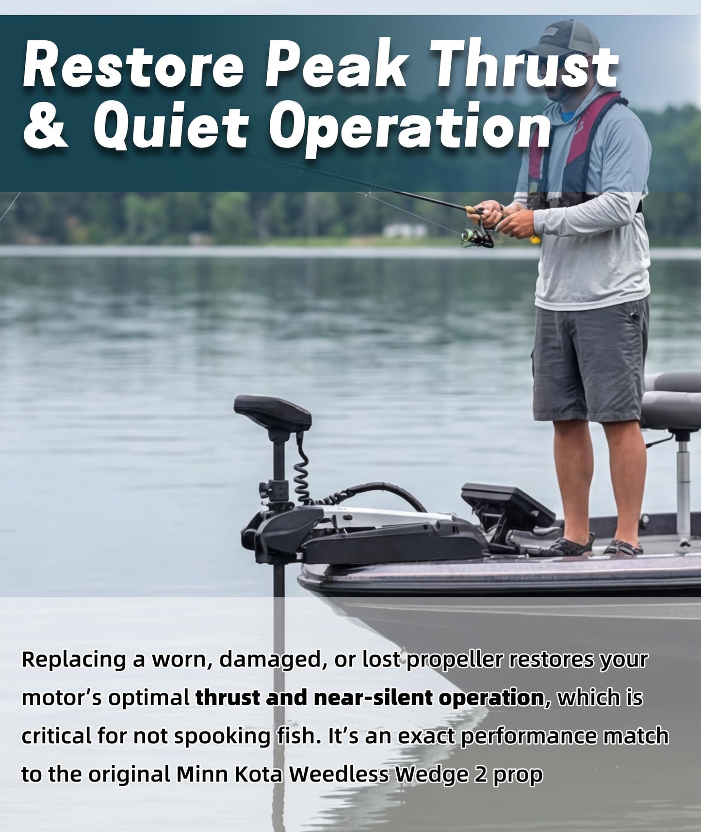 MKP-32 Weedless Wedge 2 Prop Replacement for Minn Kota Prop, Minn Kota– Fits 3-5/8” Motors Diameter for Edge, Endura, PowerDrive, Riptide 50-70lb – Trolling Motor Propeller Replaces 2091160 1865017