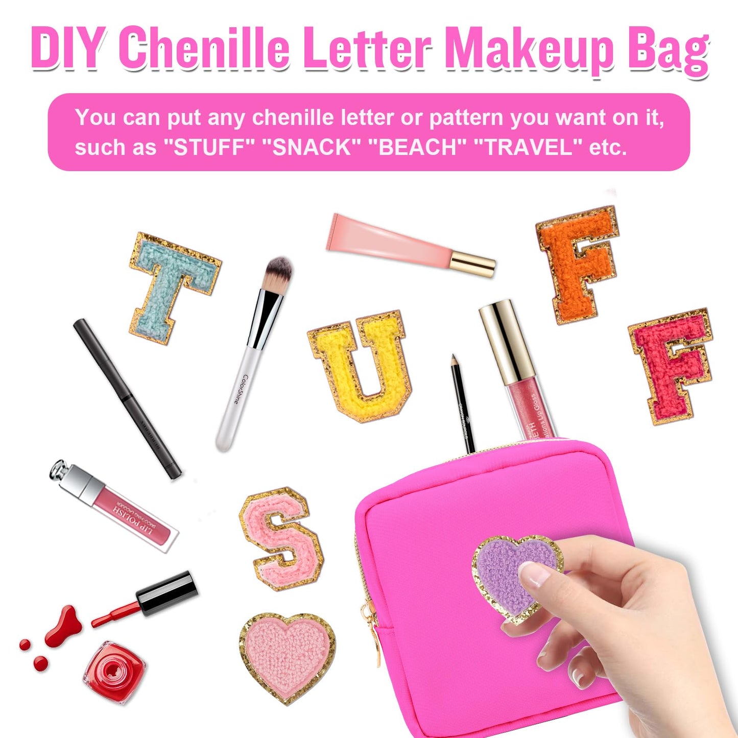 Nylon Mini Makeup Bag for Purse, Preppy Small Cute Makeup Bag Cosmetic Zipper Pouch Purse, Waterproof Travel Coin Pouch Sanitary Napkin Storage Bag Clutch Make Up Organizer for Women Girls(Hot Pink)
