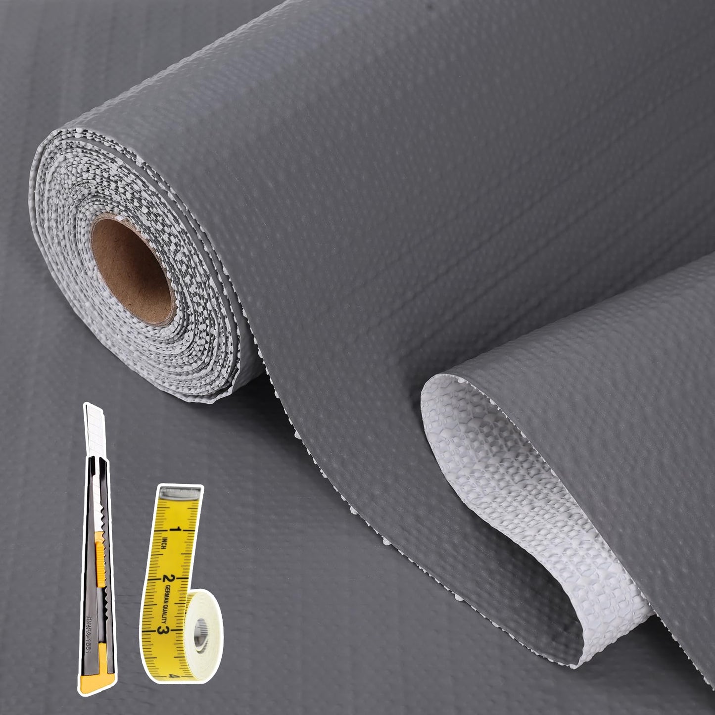 Shelf Liners for Kitchen Cabinets 17in x 30FT, Non Adhesive Cabinet Liner Strong Non-Slip Golden Leaf Drawer Liner, Easy to Clean for Shelf, Cabinet with Knife and Tape Measure