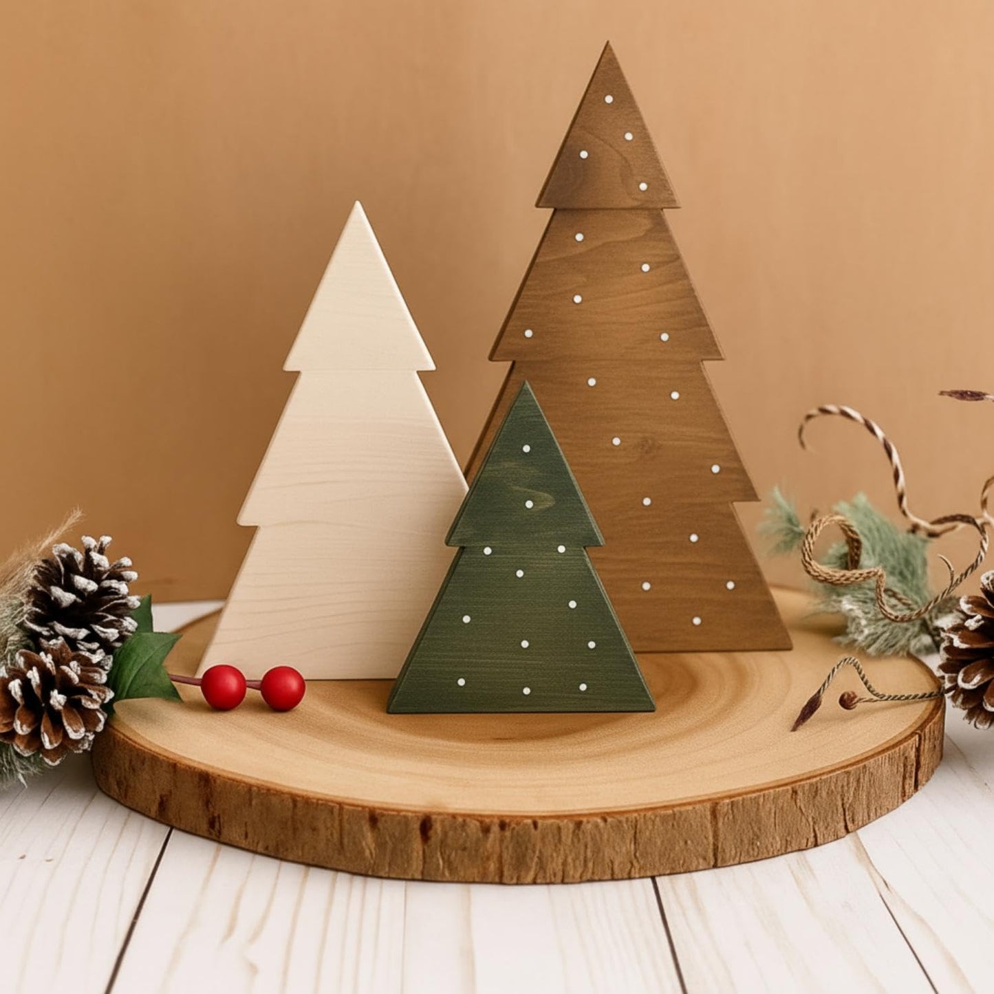 AceOrbit 3 Pcs Christmas Decorations Rustic Farmhouse Wood Christmas Trees Neutral Tabletop Tree Signs Decor Freestanding Xmas Wooden Decorations for Fireplace, Mantle, Shelf, Home, Office