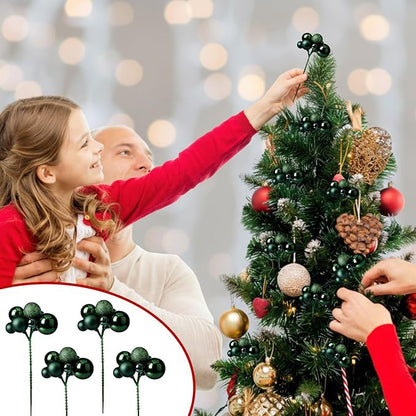 8 Pcs Dark Green Christmas Tree Picks 7.87 Inch Christmas Balls Ornaments Xmas Hanging Decorations for Xmas Tree Topper DIY Wreath Holiday Floral Vase Fillers Crafts Home Decor