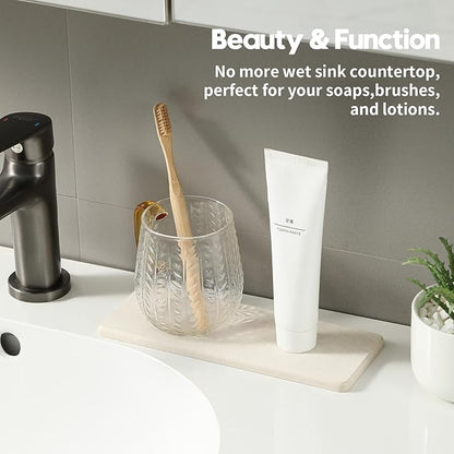 3PCS Bathroom Sink Vanity Trays, Quick Stone Drying Mat Dish Soap Dispenser