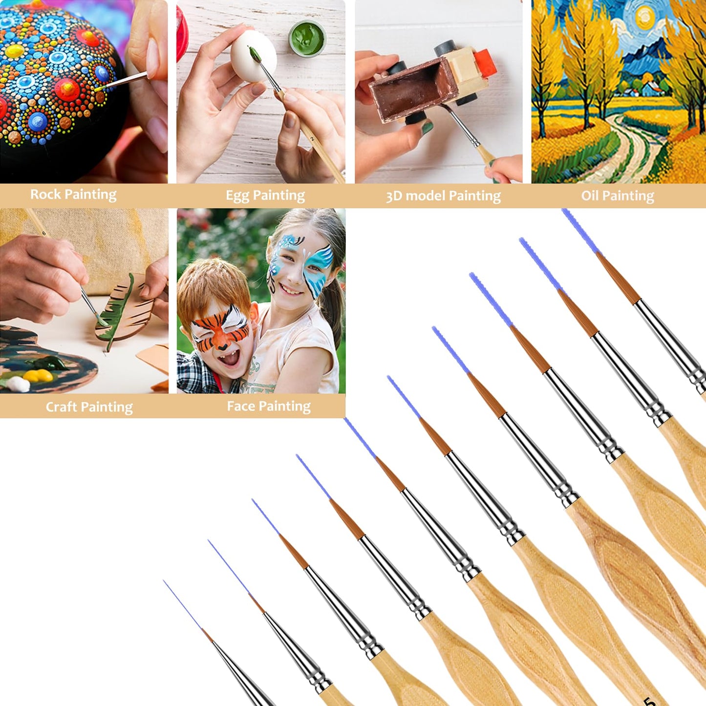 Miniature Paint Brushes, 10PC Fine Detail Paint Brush Set, Small Painting Brushes for Art, Crafts, Acrylic, Watercolor, Oil, Model, Face, Paint by Number, Figurine-Wood