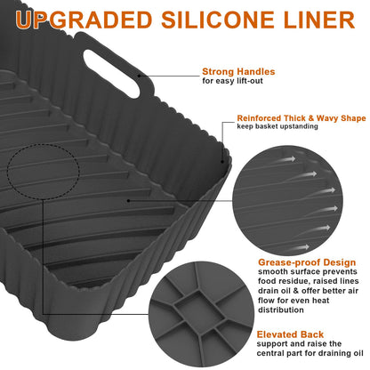 Air Fryer Silicone Liners Square 2 Pack 7.1 Inch Airfryer Liners 4-7 QT Reusable Air Fryer Liners Silicone Pot Oven Liner Baking Tray, Air Fryer Basket Silicone Mat Bowl Air Fryer Accessories Kitchen