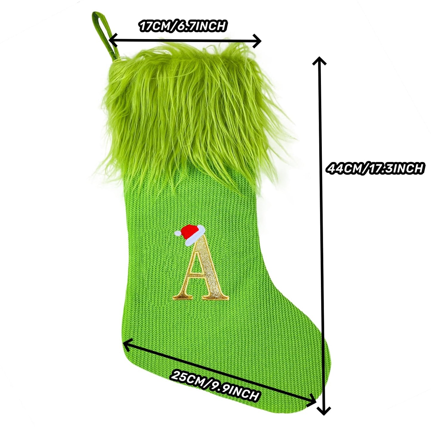 MOJDIOSM Green Christmas Stockings with Initials, 18” Knit Monogram Christmas Stockings with Golden Letter, Large Personalized Christmas Stocking for Christmas Tree Fireplace Home Decor